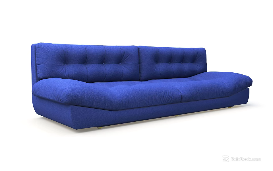 Blue Upholstered Two Seater Sofa With Tufted Backrest And Modern Design 3d model