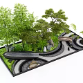 Zen Karesansui Dry Landscape Garden With Winding Path Bamboo Trees And Stone Bridge