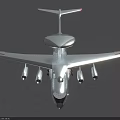 Silver Gray Military Fighter Jet Flying with Four Engines and Dome Radar on Top