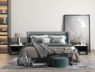 Modern background double bed 3d model