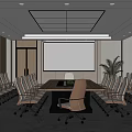 Modern Conference Room Interior With Large Table Projection Screen Comfortable Chairs And Windows 3d model
