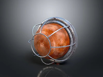 Orange Round Light Fixture With Metal Mesh Cover And Reflective Surface Design 3d model