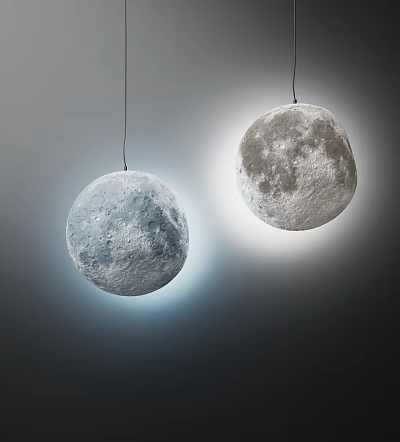 Two Moon Shaped Pendant Lights With Textured Surface For Modern Interior Design 3d model