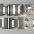 Various Modern Wall Lamps With Metal Frames And Glass Shades