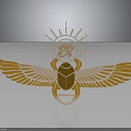 Golden Winged Scarab Symbol with Sun Disk and Divine Eye Design