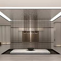 Modern Minimalist Reception Lobby With Delicate Wire Partition And Warm Ambient Indoor Lighting