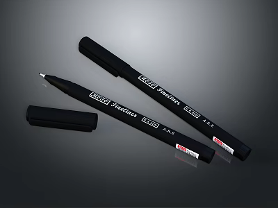 Two Black Smooth Writing Pens With Pen Cap For Daily Use Supplies 3d model