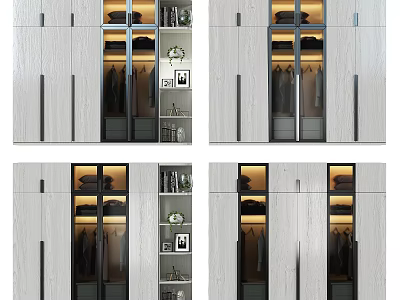 Modern Wooden Wardrobe With Glass Doors Interior Storage And LED Lighting 3d model