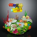 Cartoon Underwater Scene Featuring Yellow Submarine Colorful Characters Corals Starfish And Seaweed