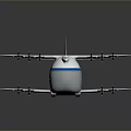 Detailed White Airplane Model With Blue Stripe And Multiple Engines On Gray Background 3d model