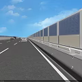 Highway Road Infrastructure With Blue Noise Barriers White Guardrails And Vehicles On Asphalt