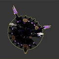 Woman in Black Outfit With Purple Gold Accents Long Gloves And Decorative Boots