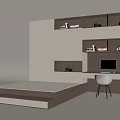 Modern Simple Tatami Desk Bookcase 3d model