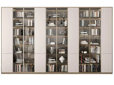 Modern Bookcase With Sleek Design Multiple Shelves Books Decorative Vases And Sculptures 3d model