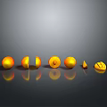 Different Stages of Orange Slices Arranged on Gray Background with Reflection