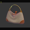 Chic Beige And Orange Top Handle Handbag Featuring Canvas Leather Details 3d model