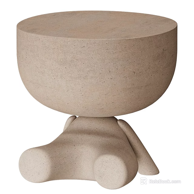 Unique Design Coffee Table with Humanoid Base and Round Top in Light Beige Texture 3d model 