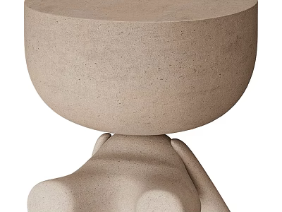 Unique Design Coffee Table with Humanoid Base and Round Top in Light Beige Texture 3d model