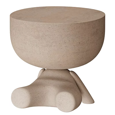 Unique Design Coffee Table with Humanoid Base and Round Top in Light Beige Texture 3d model