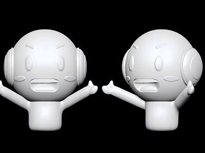 Pair of White Dolls Wearing Headphones with Open Mouth and Outstretched Arms 3d model