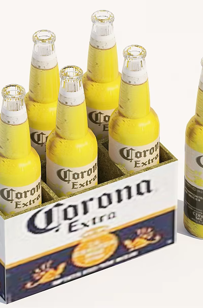 Corona Extra Beer Pack With Six Bottles In Box And One Yellow Bottle 3d model