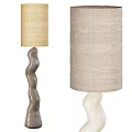 Modern Floor Lamps With White Twisted And Wooden Bases Light Gray Beige Fabric Shades