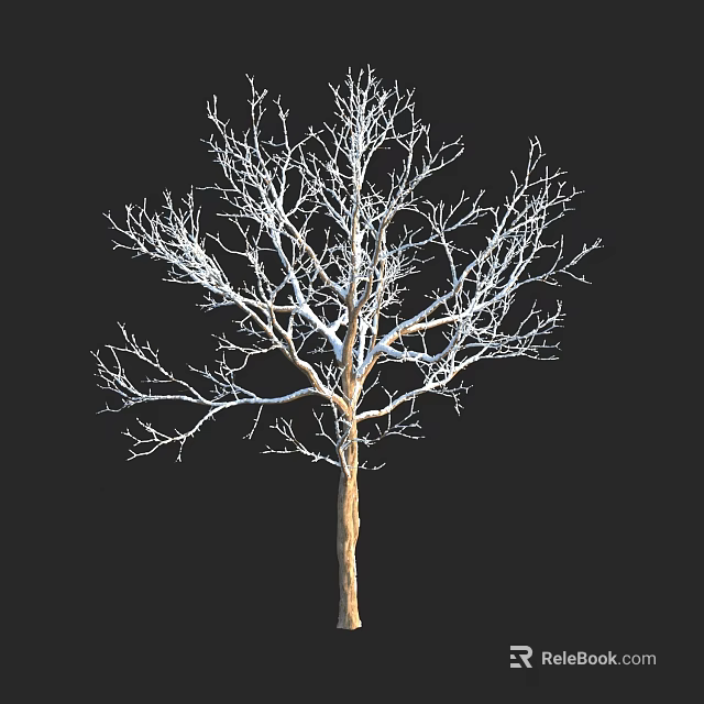 Leafless Arbor With Snow Covered Branches And Brown Trunk On Black Background 3d model