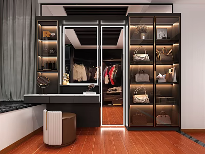 Modern Wardrobe With Glass Doors And Interior Storage For Clothes And Bags 3d model
