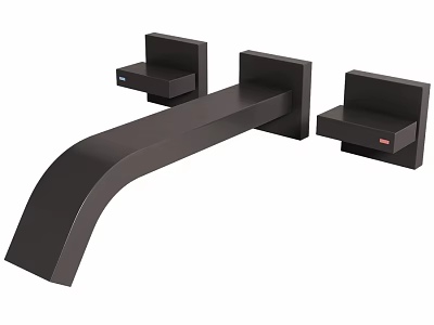 Modern Black Wall Mounted Faucet With Two Handle Controls And Sleek Design 3d model