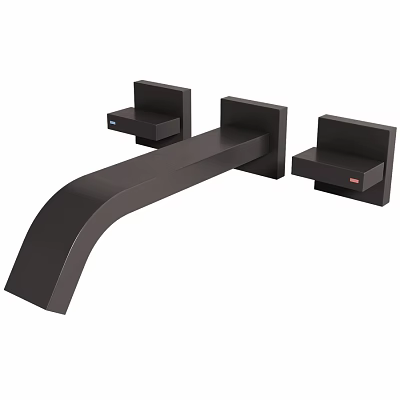 Modern Black Wall Mounted Faucet With Two Handle Controls And Sleek Design 3d model