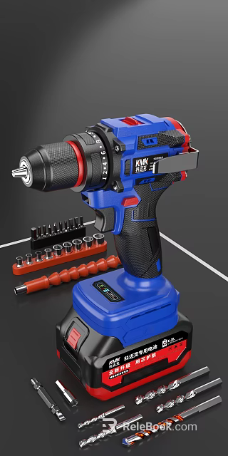 Blue Cordless Drill Hardware Tool With Rechargeable Battery And Socket Set Accessories 3d model