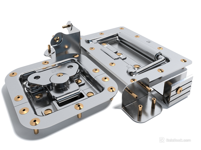 Stainless Steel Handle Mechanical Components With Screws Base Plate And Connecting Parts 3d model 