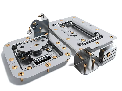 Stainless Steel Handle Mechanical Components With Screws Base Plate And Connecting Parts 3d model
