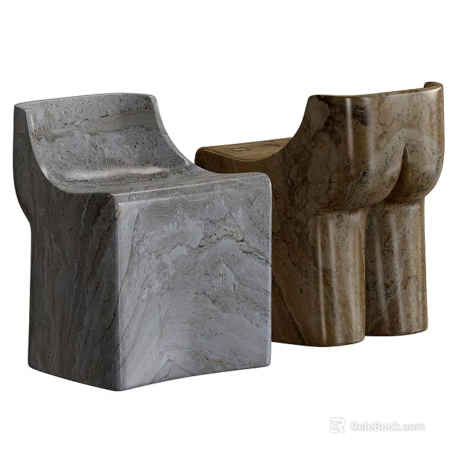 Stylish Two Gray And Brown Marble Single Chairs With Modern Design 3d model 