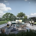 Beautiful Courtyard Garden Featuring Wooden Deck Outdoor Seating Shaded Area And Lush Greenery