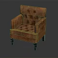 Elegant Brown Leather Tufted Armchair With Comfortable Armrests And Sturdy Metal Legs Design