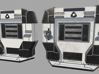 Two Science Fiction Mechanical Devices With Black And Silver Panels And Control Buttons 3d model