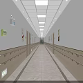 Spacious Hospital Elevator Corridor With Safety Handrails Signs And Ceiling Lights 3d model