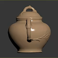 Elegant Golden Teapot With Bamboo Shaped Handle And Leaf Carvings