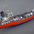 Red Gas Carrier Ship With Large Storage Tanks And Deck Equipment