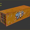 Orange Cargo Container With Blue Graffiti Art On Exterior Surface