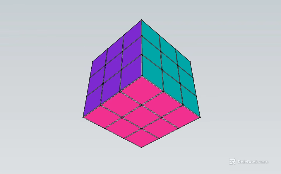 Vibrant 3D Rubik's Cube With Purple Green And Pink Colored Faces 3d model 