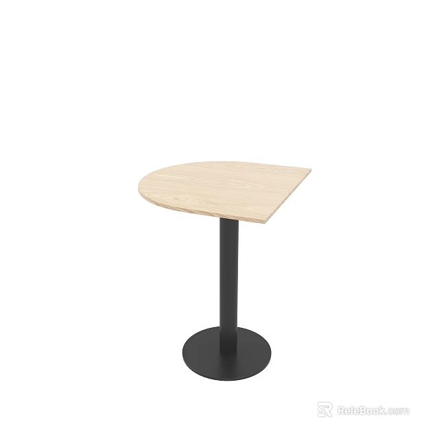 Light Colored Semicircular Dining Table With Wooden Top And Black Column Round Base 3d model