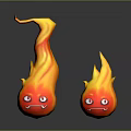 Cartoon Style Game Movie Flame Characters with Expressive Eyes Mouth in Orange Red Fire Design