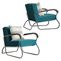 Modern Teal Single Sofa With Metal Frame And Decorative Pillow Design 3d model