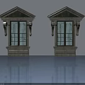 Symmetric Classical Swing Doors With Stone Frame Triangular Top And Glass Panels