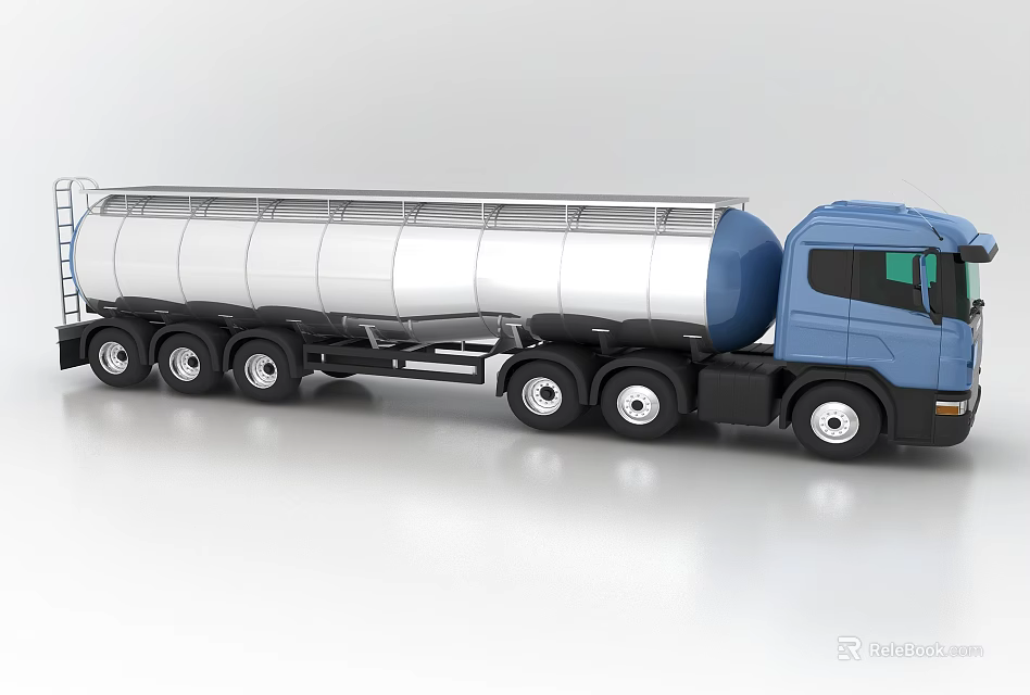 Blue Cab Silver Tanker Truck With Multiple Wheels For Industrial Liquid Transport 3d model 