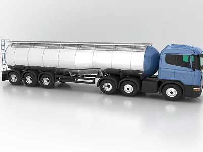 Blue Cab Silver Tanker Truck With Multiple Wheels For Industrial Liquid Transport 3d model