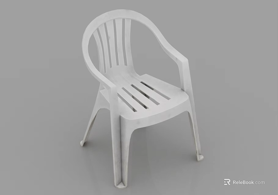 Simple White Plastic Leisure Chair With Armrests And Striped Design For Indoor Outdoor Use 3d model 