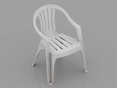 Simple White Plastic Leisure Chair With Armrests And Striped Design For Indoor Outdoor Use 3d model